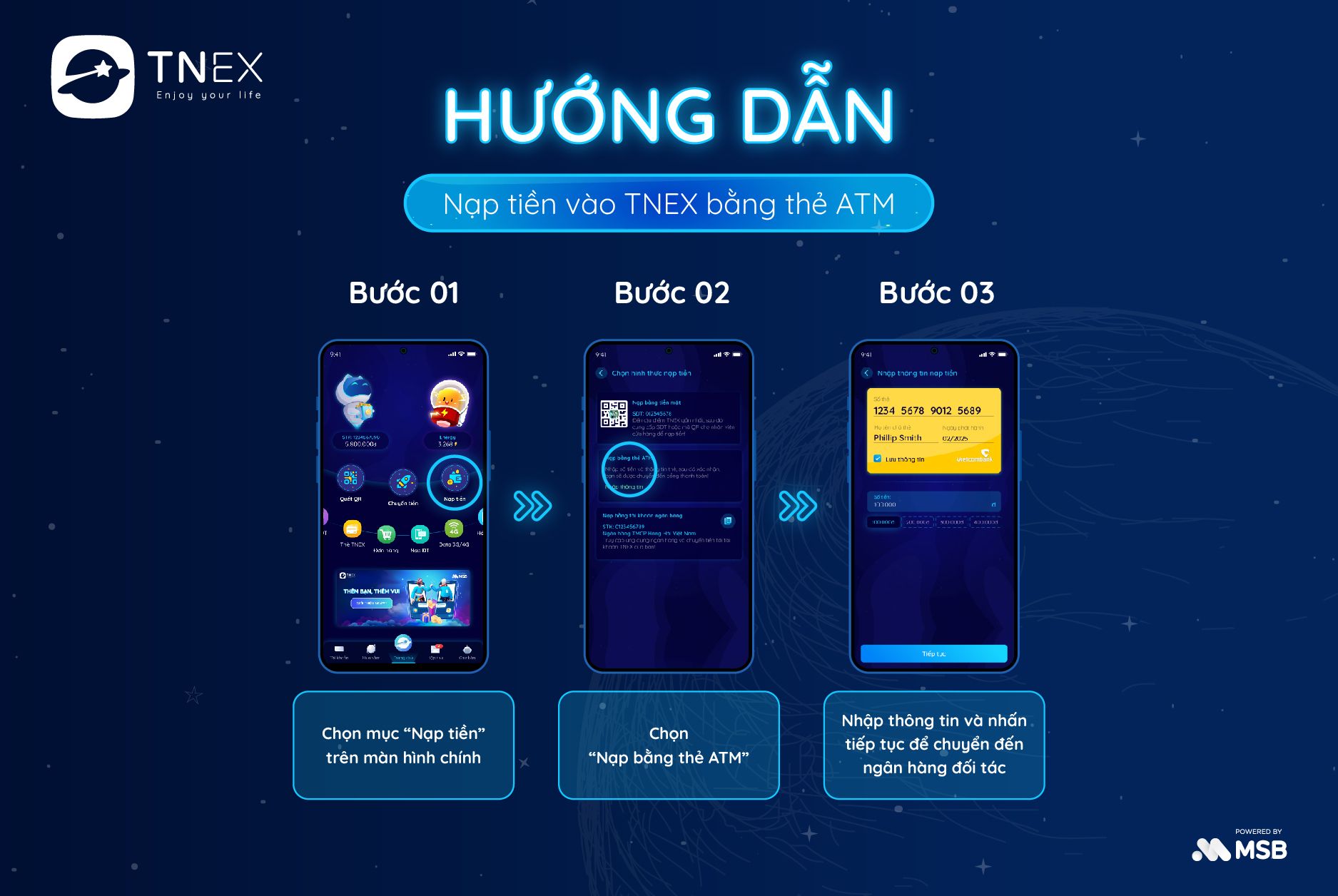 Hướng dẫn nạp tiền vào TNEX bằng thẻ ATM